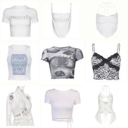 Women's T-Shirt Y2k Clothes For Women Summer White Crop Top T-shirt Corset Tank Top Gothic Fairy Grunge Tops For Girls Aesthetic Tees Streetwear 230719