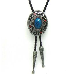 Bolo Ties Blue Stone Indian Art Unisex Rodeo Bolo Tie Bola for Men Women Novelty Necktie Western Cowboy Accessories Wedding Guest Gift HKD230719