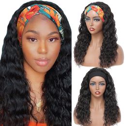 Human hair Headband Wig Straight Body Deep Water Natural Wave Afro Jerry Kinky Curly For Black Women Brazilian Virgin Remy Glueles215o