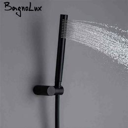 Bagnolux Copper Matter Black Round Handheld Shower Head PVC Hose Connector Adjustable Wall Holder Bathroom Accessorries H1209260w