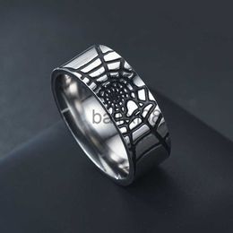 Band Rings Men' Rings Homme Titanium Steel Ring For Men Spider's Web Oil Drop Punk Ring Fashion Jewellery cessories Gift Wholesale J230719