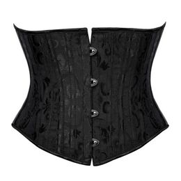 Short Torso 24 Steel Boned Corset Waist Trainer Body Shaper Brocade Jaquard Underbust Corset Women Slimming Belt Black White XS-3X254B