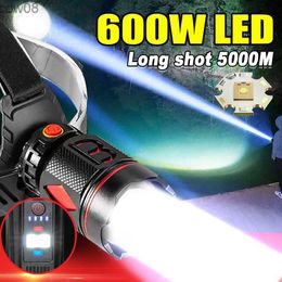 Headlamps 600W Upgrade Rechargeab Powerful D Headlamp 10000000LM High Power D Headlight Flashlight Camping Fishing Head Lamp Lantern HKD230719