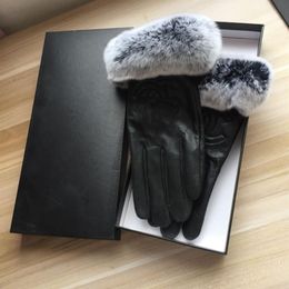 Winter leather gloves and wool touch screen rabbit skin cold resistant warm sheepskin parting fingers307h