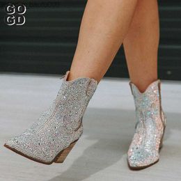 Boots GOGD Fashion Women's Ankle Boots New Spring Western Cowboy boot Transparent Glitter Trend High Heels High Quality Hot Shoes Z230720
