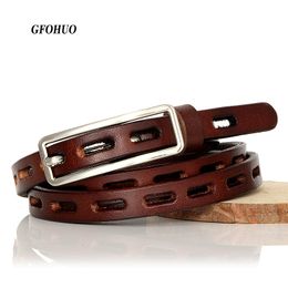 Neck Ties Fashion Return to the ancients Thin belt Pin Buckle Genuine Leather Belt For Women Female Cowskin Dress Collocation 230718