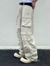 Men's Pants Spring Cargo Rice White Overalls Harajuku Stays Men Loose Casual Trousers Straight Mopping