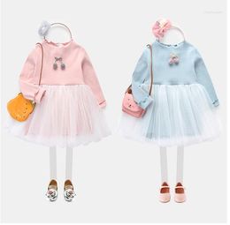 Girl Dresses 2023 Spring Girls Gauze Dress Cotton Lace Fold Solid Color Floral Princess Fashion Children's Clothing Kids Wholesal