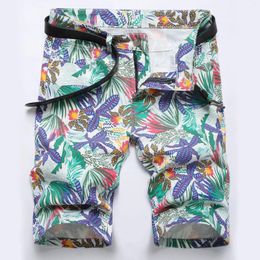 Men's Shorts 2023 Men Digital Print Stretch Denim Fashion Tropical Plant Flower Breeches For Summer