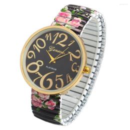 Wristwatches Women's Quartz Watch Luxury Ladies Elastic Bracelet Simple Digital Big Dial Printed Silicone Strap