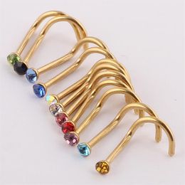 Mix Colours Rhinestone Nose Studs Screw Ring Bone Bar Body Piercing Jewellery Gold Silver Nose Pin194N