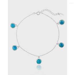 Anklets Authentic 925 Sterling Silver Ocean Blue Enamel Irregular Round Chain Anklet Bracelet Strand Adjust C-HJL1823