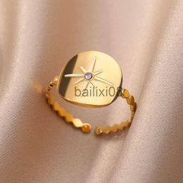 Band Rings Vintage Pentagram Star Ring For Women Gold Color Stainless Steel Open Adjustable Round Finger Rings Trendy Jewelry Bijoux Femme J230719