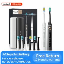 Toothbrush Fairywill Sonic Electric Toothbrush FW-D7 set USB Charge Toothbrushes case for Adult with tooth brush Heads 5 Mode Smart Time 230718