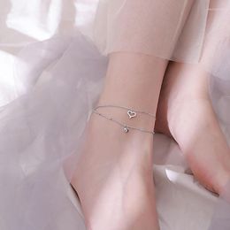 Anklets 925 Sterling Silver Double Layer Love Anklet For Women Fine Jewelry Accessories Wedding Party Girl Gift