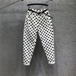 Women's Jeans Polka Dot Stretch For Women 2023 All-match Summer High Waist Harem Pants Loose Ankle-length Denim Trousers White