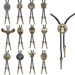 Bolo Ties High Quality Fashion Bolo Tie for Men Women Handmade Star Western Cowboy Black Vintage Pendant Necktie HKD230719