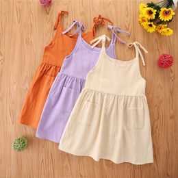 Girl's Dresses Summer Girl Dress Cotton Sleeveless Mustard Children Dress Kids Onepiece