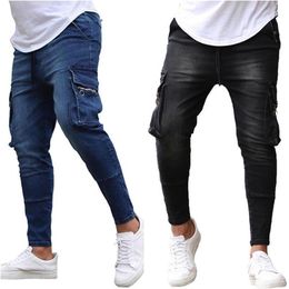 Men Jeans Casual Male Ripped Skinny Jeans Male Fashion Slim Biker Pants with Pocket Jean Blue Mens Clothing1233r