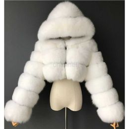 Pele sintética de alta qualidade peluda cortada e jaquetas top fofo com capuz jaqueta de inverno Manteau Femme