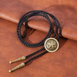 Bolo Ties Leathers Rope Punk Pendant Long Necklace Female Adjustable Drawstring Bolo Tie HKD230719
