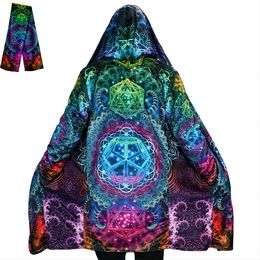 Men's Wool Blends Hippie Psychedelic Colourful Trippy Print Thick Warm Hooded Cloak Men Overcoat Coat Windproof Fleece Cape Robe Hooded Blanket-10 HKD230718