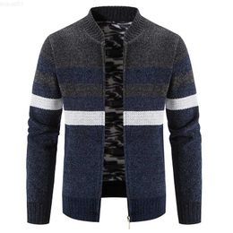 Men's Sweaters New Cardigan Men Slim Striped Knitted Sweaters Cardigan Mens Autumn Winter Fashion Stand Collar Zipper Knitting Sweatercoat Men L230719