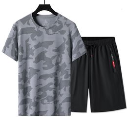 Men's Tracksuits 2023 Summer Breathable Sports Suit Men Quick Dry Set Ice Silk Tshirt and Shorts Male Two Piece Camo Running 230719