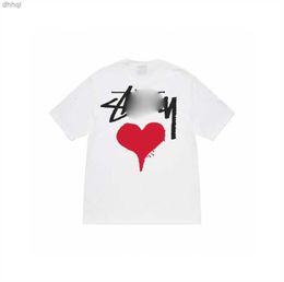 New Summer Trend Designer Tshirt Red Heart Printed Heavyweight Short Sleeved Loose Fitting Pure Cotton T-Shirt For Both Men And Womendesigner