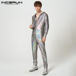 Men's Pants Fashion Casual Style Men Rompers INCERUN Laser Flash Party Zippered Hooded Long-sleeved Jumpsuit S-5XL 2023