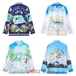 Mens Casual Shirts The latest ultrathin fabric surfing club Casablanca long sleeved mens oversized Hawaiian beach holiday shirt 230718