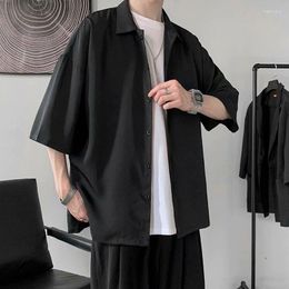 Men's Casual Shirts E BOY Half Sleeve Men Solid Color Loose Oversize S-3XL All-match Summer Draped High Quality Korean Style