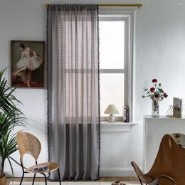 Curtain American Country Tassel Grey Window Blackout Drapes For Living Room Bedroom Kitchen Door Home Decoration