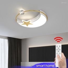 Chandeliers Modern Led Ceiling Light For Living Room Round Moon Bedroom Lamp With Remote Control Loft Star Chandelier Home Decor