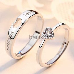 Band Rings 2Pcs/sets Zircon Heart Matching Couple Rings Set Forever Endless Love Wedding Ring For Women Men Charm Valentine's Day Jewelry J230719