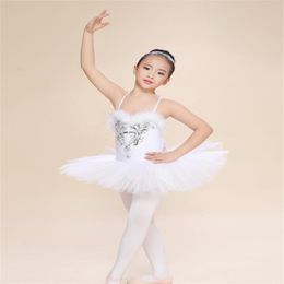 New Kids Girls Ballerina Dress Stage Wear White Swan Lake Ballet Costumes Children Strap Dance Wear Costume Danse Classique Enfant210W