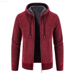 Men's Sweaters 2022 Autumn Winter Men Sweaters Hooded Fleece Cardigan Men Knitted Warm Sweatercoat Solid Colour Casual Sweater Jacket Man L230719