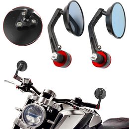 Motorcycle 7 8 Black Rotation Rear View Mirror Round 22mm Handlebar Bar End Blue Glass Foldable Side View Mirrors Universal319o