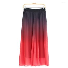 Stage Wear Wide Leg Dance Pant Women 2 Colour Gradient Practise Dancer Elastic Waist Loose Trouser Chiffon Double Layered