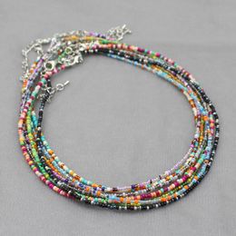 20pcs/lot Simple Seed Beads Strand Choker Necklace Women String Collar Charm Colourful Handmade Bohemia Collier Femme Jewellery Gift