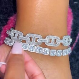 Anklets Iced Out Prong Cuban Link Chain Anklet For Women 10mm Bling Full Cubic Zirconia Cz Paved Hip Hop Foot Jewellery
