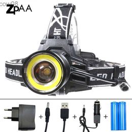 Headlamps ZPAA 10000 Lumens D Headlamp 4 Modes Zoomab D Headlight Head Torch XM-L T6+COB D Fishing Hunting Head Lights Lantern HKD230719