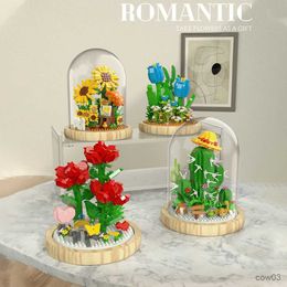 Blocks Building Blocks Flower Small Particle Rose And Chrysanthemum Potted Bouquet Children's Toys Home Decor Puzzle Block Toys R230720