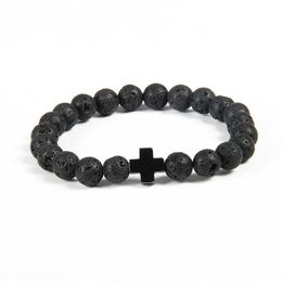 New Design Bracelet Whole 10pcs lot 8mm Quality Lava Stone Beads with Hematite Royal Cross Jesus Bracelets333n