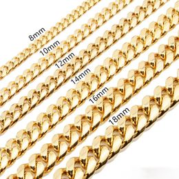 8mm 10mm 12mm 14mm 16mm Necklace Miami Cuban Link Chains Stainless Steel Mens 14K Gold Chain High Polished Punk Curb good quality205W