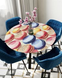 Table Cloth Watercolour Macaron Texture Round Tablecloth Waterproof Cover Home Decoration Dining Room Elastic