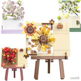 Blocks DIY Floral Postcard Memo Folder Plants Bonsai Romantic Building Blocks Model Bricks Kids Sets Kits Toys R230720