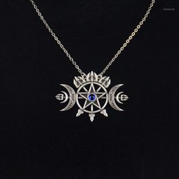 Pendant Necklaces Triple Crescent Moon With Pentagram Necklace Sigil Of Spirit Pagan Jewelry Wiccan Gothic Necklace1242h