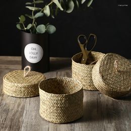 Storage Baskets Handmade Basket Cachepot For Flowers Weaving Woven Rattan Container Box Natural Snack Round