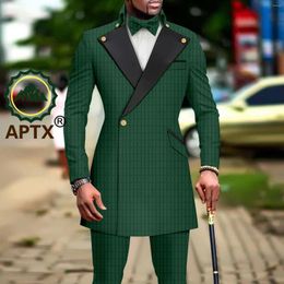 Men's Tracksuits African Sets For Men Formal Suit Notched Jacket And Trousers 2-pieces Match Bowknot Bazin Riche Attire Wedding Dress